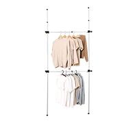 BAOYOUNI Porte-Vêtements Télescopique Garde-Robe Système de Rangement Portemanteau avec 2 Barres et 2 Pôles Réglable en Largeur 70-120cm, Hauteu 110-310cm, Montage Facile, Blanc