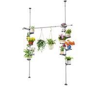 BAOYOUNI Support Pot de Plante Télescopique en Métal Etagere Fleurs Interieur Porte-pot Stand, Métal et Plastique, Réglable en Hauteur, pour Balcon, Salon, Chambre, Bureau, Café, Gris