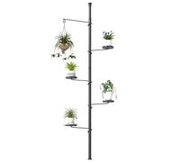BAOYOUNI Support réglable pour plantes d'intérieur, 5 niveaux télescopiques en métal, étagère de rangement d'angle avec 4 plateaux et 1 crochet, pour salon, balcon, bureau, décoration d'intérieur