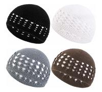 BAOZOON 4 Pcs Chapeaux en tricot Kufi Bonnets en crochet Bonnets à calotte cranienne Couleurs unies Chapeaux tricotés Bonnets en crochet musulmans pour hommes, femmes et adolescents, taille unique