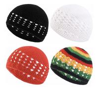 Baozoon 4 Pcs Chapeaux en tricot Kufi Bonnets en crochet Bonnets à calotte solides Chapeaux en tricot pour musulmans Bonnets en crochet pour hommes, femmes et adolescents, Taille unique