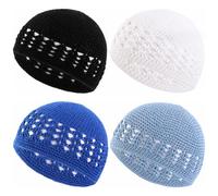 BAOZOON 4 Pièces Bonnets Kufi Tricotés Bonnets au Crochet Calottes Couleurs Unies Bonnets Tricotés Bonnets de Crochet Musulmans pour Hommes Femmes Adolescents, taille unique