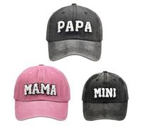 BAOZOON Lot de 3 casquettes de baseball parent-enfant Mama Papa Mini Fille Fils Bébé Famille Chapeau Rétro Réglable Snap Cap Cadeau assorti, noir, rose, taille unique