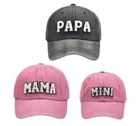 BAOZOON Lot de 3 casquettes de baseball parent-enfant Mama Papa Mini Fille Fils Bébé Famille Chapeau Rétro Réglable Snap Cap Cadeau assorti, Rose, noir, taille unique