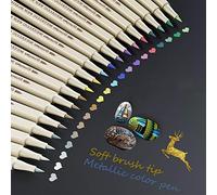 Baozun Marqueurs Métalliques Feutres 20 Couleurs Stylos Métalliques Ecrire sur Toute la Surface, DIY Album, Scrapbooking, Travailler pour la Carte, Cailloux, Bullet Journal - Pointe Douce