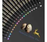 Baozun Marqueurs Métalliques Pens, Métalliques Marqueur Stylos Permanents 20 Couleurs pour Album Scrapbooking,Deco Noel,Bullet Journal.Ecrire sur Papier,Céramique, Pierre, Verre,Bois