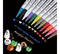 Baozun Stylos de Peinture Acryliques,12 Couleurs Premium Etanche Feutres Permanents pour la Peinture Rupestre, Galet, Céramique, Toile, Porcelaine, Verre, Bois (0.7 mm Pointe)