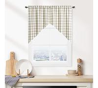 Bapawfish Lot de 2 cantonnières à carreaux beige de buffle - Rideaux de cuisine rustiques de 91,4 cm de long - Pour cuisine et salle de bain - 71,1 x 91,4 cm - Lin