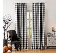Bapawfish Rideaux occultants à Carreaux Noirs et Blancs pour Chambre à Coucher et Salon, 228,6 cm de Long, Rideaux Vichy de Ferme, Traitement de fenêtre à Isolation Thermique, Pattes arrière avec