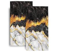 Bapcoku Lot de 2 Serviettes de Bain décoratives en mélange de Coton et de Polyester Doux et Absorbant, Motif marbre Noir, doré, 35,6 x 71,1 cm