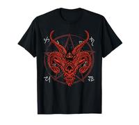 Baphomet & Satanic Occult Pentagramm Clothes Satan Antichrist Chèvre Luzifer Diable 666 Occulte Baphomet T-Shirt Noir Unisex-Adulte Coupe Classique Manche Courte T-Shirt