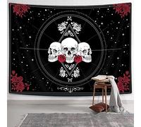 Baphomet Tapisserie murale gothique squelette mystère noir et blanc tarot roses décoration murale esthétique pour chambre à coucher, salon, dortoir, maison 60 x 40 cm