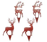 BAPPKON Lot de 4 piquets de Noël rustiques en métal avec cerf de pin, décoration de Noël Vintage pour Jardin, terrasse et Balcon, piquets de Jardin en métal résistant aux intempéries pour décoration