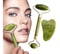 BAQI Jade Roller & Gua Sha Set, Outil de masseur de rouleau de peau du visage vert naturel pour le traitement des poches des yeux, le raffermissement de la peau, le rajeunissement du visage et du cou