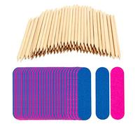 BAQI Lot de 100 bâtonnets à cuticules en bois, 100 mini limes à ongles jetables, outil de manucure professionnel pour faux ongles en acrylique naturel