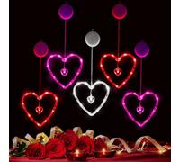 Baquler Lot de 5 lumières de fenêtre à suspendre pour la Saint-Valentin, un anniversaire de mariage, un mariage, une décoration d'intérieur (rouge, rose, blanc)