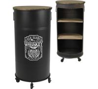 Meublorama Bar bidon Ouvert avec roulettes Style Industriel Collection Old Glory. Diamètre 50cm, Hauteur 100cmcm