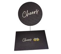 Bar Buddy Tapis de bar en caoutchouc | 45 cm x 30 cm x 1 cm | Tapis de comptoir de qualité supérieure pour verrerie | Maison Bar Man Cave | PVC noir antidérapant | Bière et cocktails | Cheers