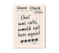 Bar Cart & Kitchen Decor - Chef Was Cute Would Eat Here Again Guest Check Art, Retro Funny Canvas Poster for Dining Room & Cafe (Framed,12x18inch(30x45cm))