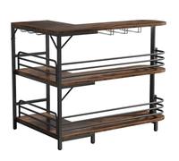 Bar d’angle en L - style maison moderne - 3 niveaux - porte-verres intégrés - noir et bois rustique