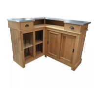Bar d'angle 140cm x 120cm avec portes coulissantes en chêne massif - Chester : Finition - Chêne naturel