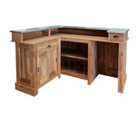 Bar d'angle 180cm x 140cm avec espace frigo en chêne massif, retour à gauche - Chester : Finition - Chêne naturel, Plateau - Chêne massif naturel