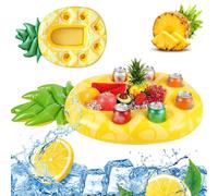 Bar de piscine ananas - Porte-gobelet gonflable flottant - 2 en 1 - Pour boissons et collations - 7 trous - Grande capacité - Dessous de verre - Pour fête, piscine, plage, fête à thème
