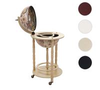 Bar De Salon Hwc-D83, Minibar, Étagère De Vin, Globe Terrestre Ø 33cm, Roulant, Bois D'eucalyptus Blanc Multicolore