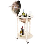 Bar de salon HWC-D83, minibar, étagère de vin, globe terrestre Ø 33cm, roulant, bois d'eucalyptus ~