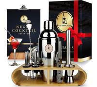 Bar Dedicated - Set de 16 pièces pour cocktails - Shaker à cocktail avec support en bambou - Avec livre de recettes anglaises (750 ml)