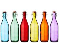 Bar@drinkstuff Bouteilles en Verre Coloré à Couvercle Pivotant 1 Litre, Bouteilles Rouge, Bleu, Orange, Vert, Jaune, Violet, Lot de 6
