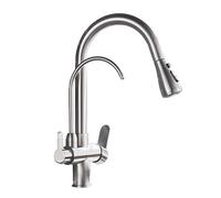 Bar Farmhouse Commercial, Matte Black Filtered Crane for Pull Out Spray Rotat Water Filter Three Ways Sink Mixer Kitchen Faucet (Color : Brushed Nickel