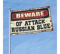 Bar For Man Cave Beware Of Attack Drapeau bleu russe Drapeau de jardin Printemps et été Décoration amusante de maison (152 x 244 cm)