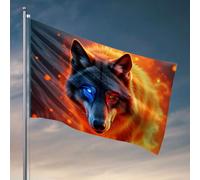Bar For Man Cave Flaming Wolf with Fiery Eyes Flag Decorations For The Kitchen Man Cave Rules (60 x 90 cm)