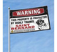 Bar For Man Cave Warning This Property Is Protected By A Highly Trained Saint Bernard Flag Drapeaux de voiture pour chambre Man Cave Drapeaux (120 x 180 cm)