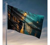 Bar Man Cave Decor A Person Walks Under An Umbrella On A Rainy Evening Street. Drapeaux pour chambre de filles (120 x 180 cm)