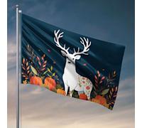 Bar Man Cave Decor A White Deer with Floral Patterns Entouré De Citrouilles Et Feuilles D'automne Drapeau Décorations De Terrasse Extérieur Drapeaux De Jardin Pour Extérieur (120 x 180 cm)