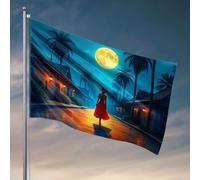 Bar Man Cave Decor A Woman In A Red Dress Walks Under A Full Moon Entouré de palmiers. Drapeau pour chambre de fille (120 x 180 cm)