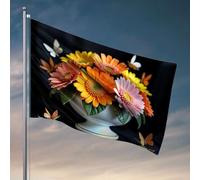 Bar Man Cave Decor Fleurs dans un vase blanc avec papillons. Drapeaux pour chambre de filles (120 x 180 cm)