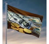Bar Man Cave Decor Pile de billets de cent dollars avec pièces dorées. Drapeaux de jardin pour l'extérieur (152 x 244 cm)