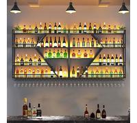 Bar Muralavec Bouteille et Lumière LED, Casier vin avec Porte-verres, Support Bouteille Mural pour Cuisine ou Cave À Vin