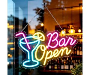 Bar Open Neon Sign 42x27cm Panneau Néon Bar Open, Enseignes Ouvertes Au Néon À LED Néon LED Décoration Enseignes Au Néon Ouvertes Lettres Décoratives LED Néon Mots Enseignes Pour Bar, Fête, Bistro