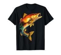 Bar Pêche Coucher de Soleil Nature Paysage Poisson Art Pêcheur T-Shirt