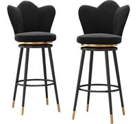 Bar pivotants Ensemble tabourets comptoir Velours HEAUFFORMES Barts avec Une Forme de pétale Un Repose-Pieds pour Cuisine, la Maison Les Restaurants, en Plein air intérieur (Noir, 65 cm)