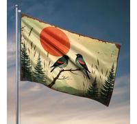 Bar pour homme grotte deux oiseaux perchés sur une branche avec un soleil rouge en arrière-plan. drapeau bébé décoration chambre bébé (30 x 45 cm)