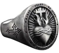 Bar Rot Bague unique en acier inoxydable 316L pour homme et femme Motard Punk Sacré Cœur de Jésus Dieu Croix Amulette Punk Bijoux Cadeaux de fête, Acier inoxydable, Aucune pierre précieuse
