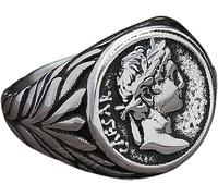 Bar Rot Chevalière vintage en acier inoxydable pour homme avec tête de césar, Métal, Aucune pierre précieuse