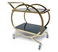 Bar Serving Cart for Hotel Business Restaurant, Bar Cart Drinks Trolley Halo Serving Table on Caster Wheels Gold Storage Shelving, 2 Shelves, Art Decor,Furniture, Vintage