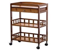 Bar Serving Cart for Hotel Business Restaurant, Kitchen Bar Cart on Wheels, Industrial Style Wood Rolling Serving Bar Cart,3 Layers Storage Fence Design with Drawer