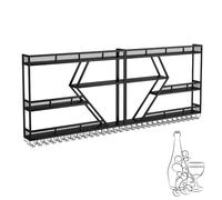 Bar Shelf Mur Murd Metal Rack Wine Rack avec porte-verre suspendu, étagères à barres flottantes, étagère d'alcool, porte-vin murale avec bande lumineuse à LED, porte-rangers à vin pour cuisine, RO